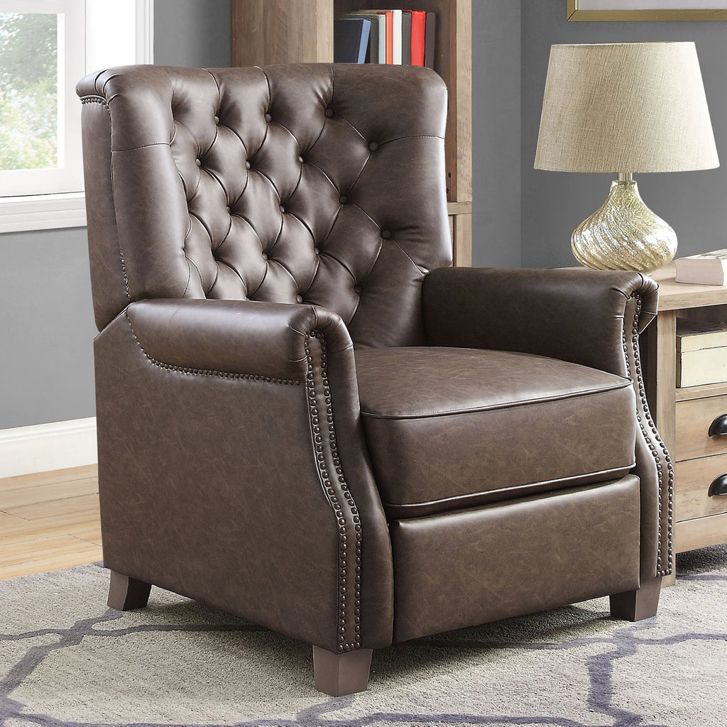 Better Homes & Garden Tufted Push Back Recliner, Brown Faux Leather Upholstery