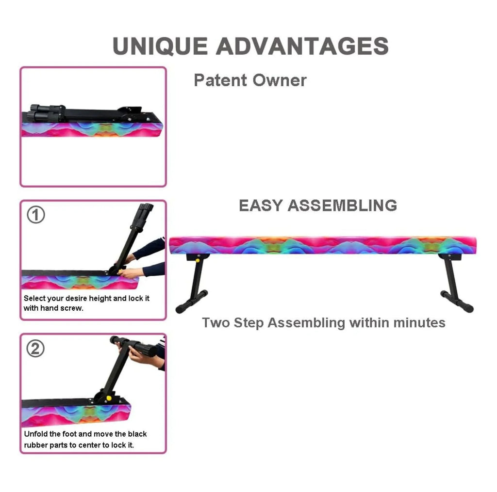 8FT Adjustable&Foldable Gymnastics Balance Beam,Home Gym Equipment,Easy Assembling and Storage,No Tool Require,for Kids Children Girls Training