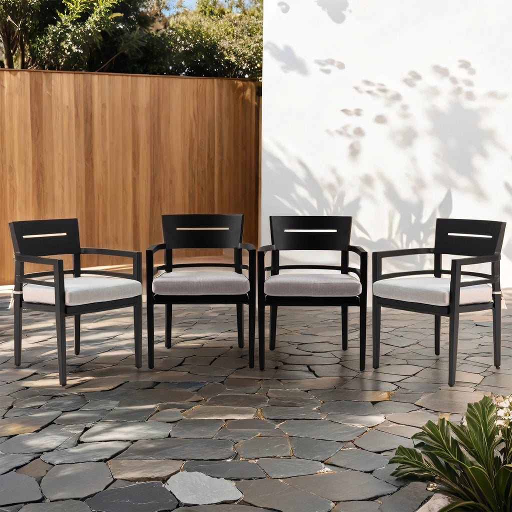 Outdoor Patio K/D Aluminum Stationary Dining Chairs 2PCS with Outdoor-grade Sunbrella Fabric Cushions, Branch-Like Backrest ,FSC-Certified Wood Armrests, Bourbon Brown