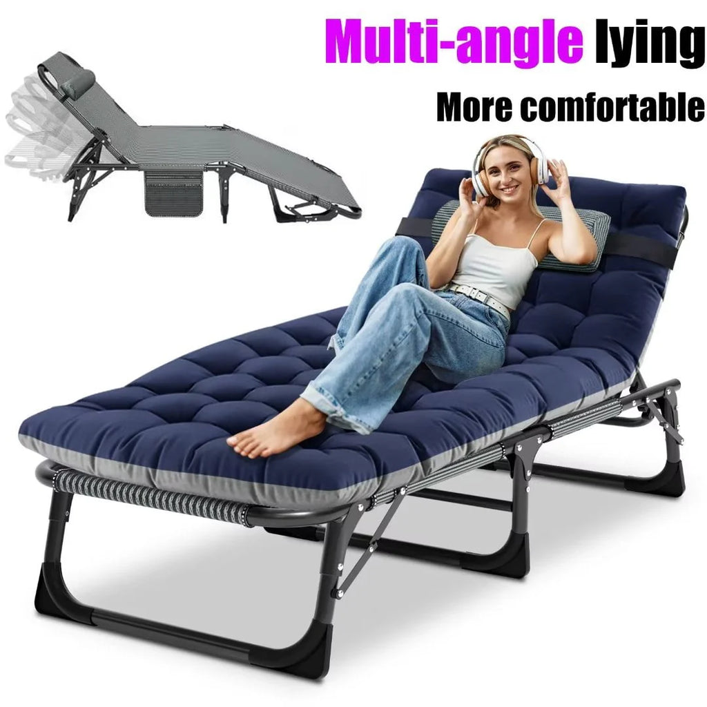 Docred 5-Fold Camping cot for Adults & Kids, Adjustable 4 Fold Reclining Folding Lounge Chairs , 2-Sided Mattress with Pillow, Portable Intdoor Folding Sleeping Cots Bed