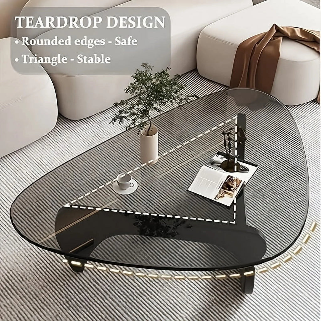 Coffee Tables For Living Room - Triangle Glass Coffee TableWithWoodenBaseMid.Century Modern Abstract End Table For Study RoomOfficeHoteBalcony( Medium 32.3*22.4*15.7)