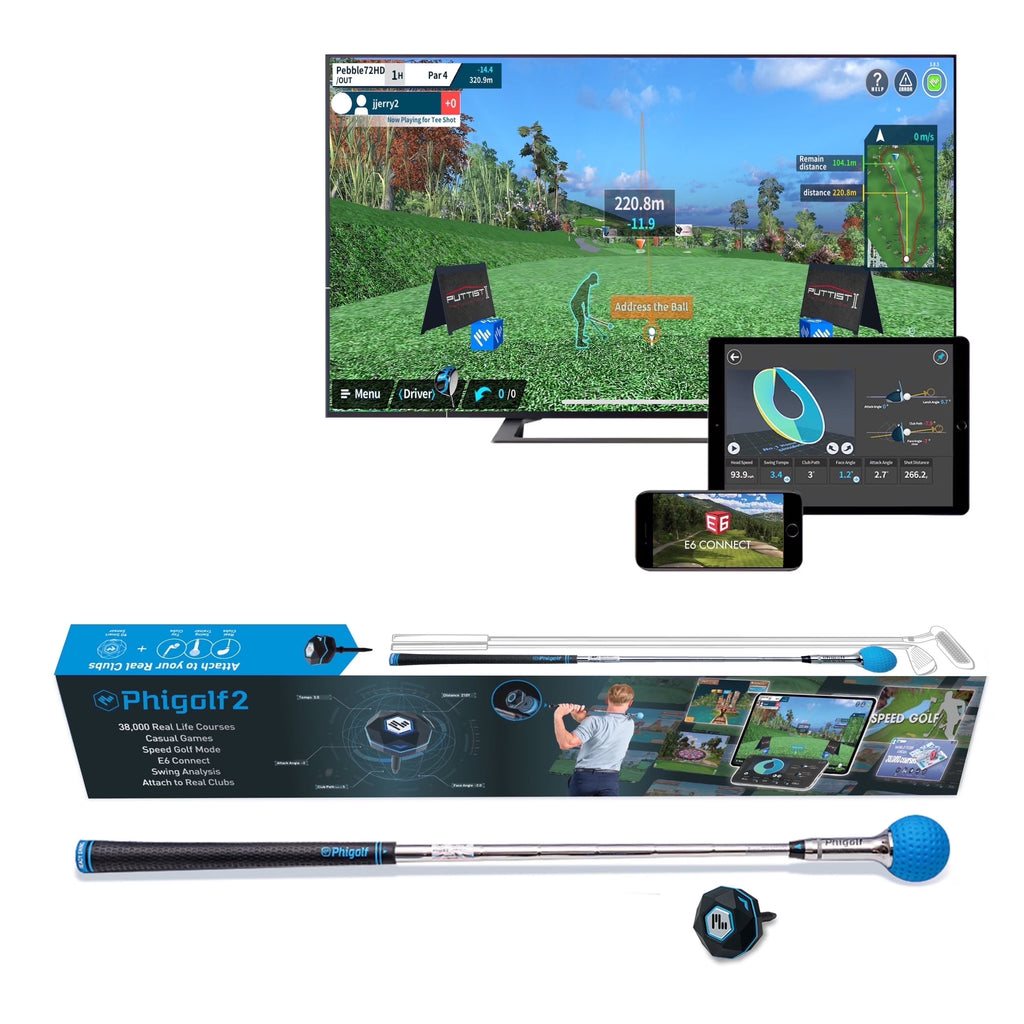 PHIGOLF Home Golf Game Simulator: Enjoy Interactive Golf with Motion Sensor & Swing Stick for Indoor & Outdoor Fun �C 38,000+ Courses Worldwide, Compatible with Android, iOS, App & E6 Connect