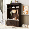 Triple Tree 3-in-1 Modern Wooden Tiger Entryway Bench Storage Cabinet Hall Tree