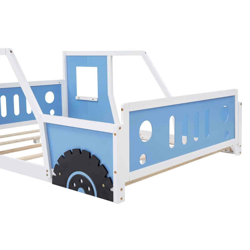 Euroco Car-Shaped Full Size Wood Platform Bed for Kids�� Bedroom, Solid Car Bed for Kids Gift, Low Profile, Blue