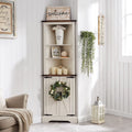 OKD Farmhouse Tall Corner Cabinet with Barn Door & Adjustable Shelves, 68" Rustic Wood Corner Cabinet with Storage Cabinet for Bathroom, Kitchen, Antique White