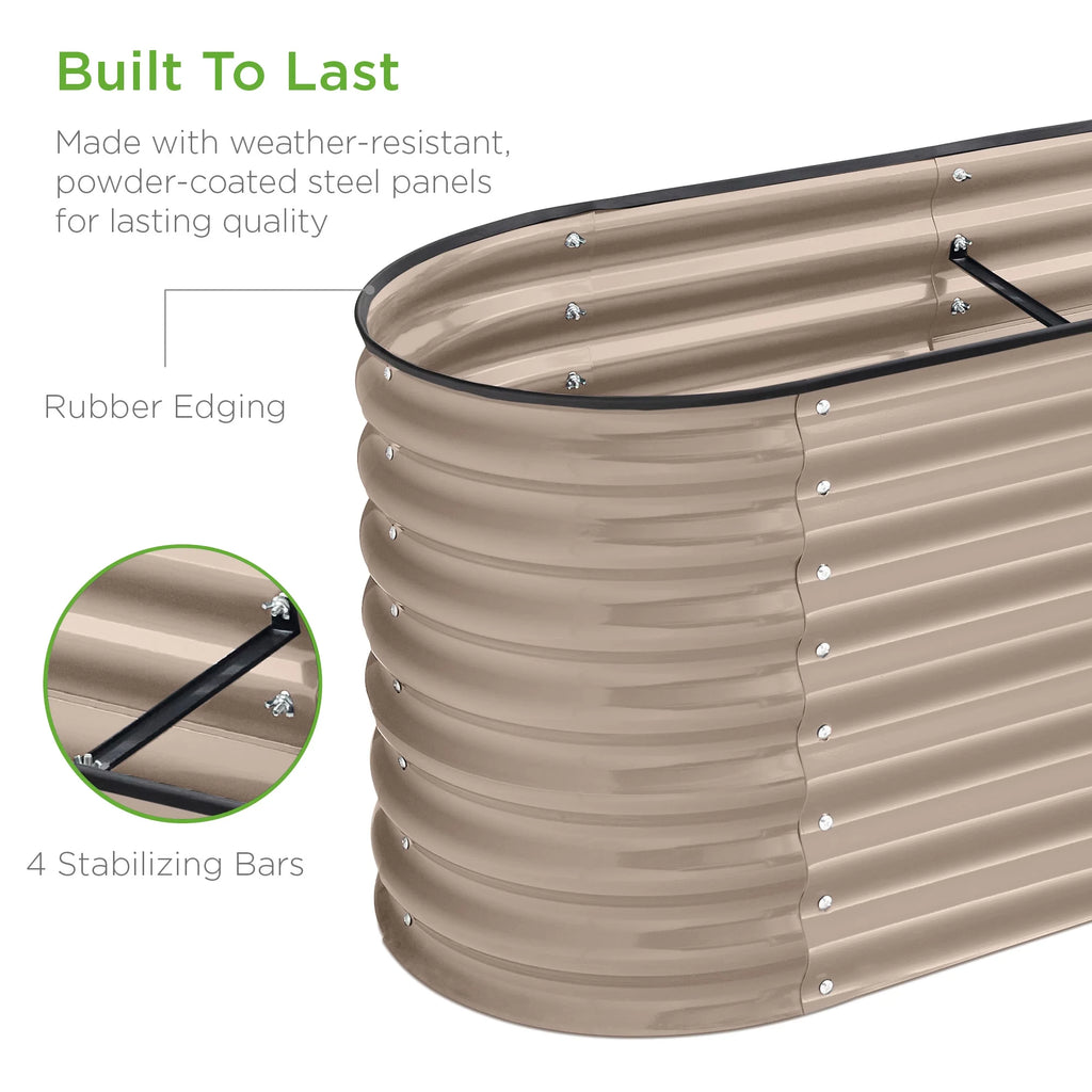 Best Choice Products 8x2x2ft Metal Raised Garden Bed, Oval Outdoor Planter Box w/ 4 Support Bars - Charcoal