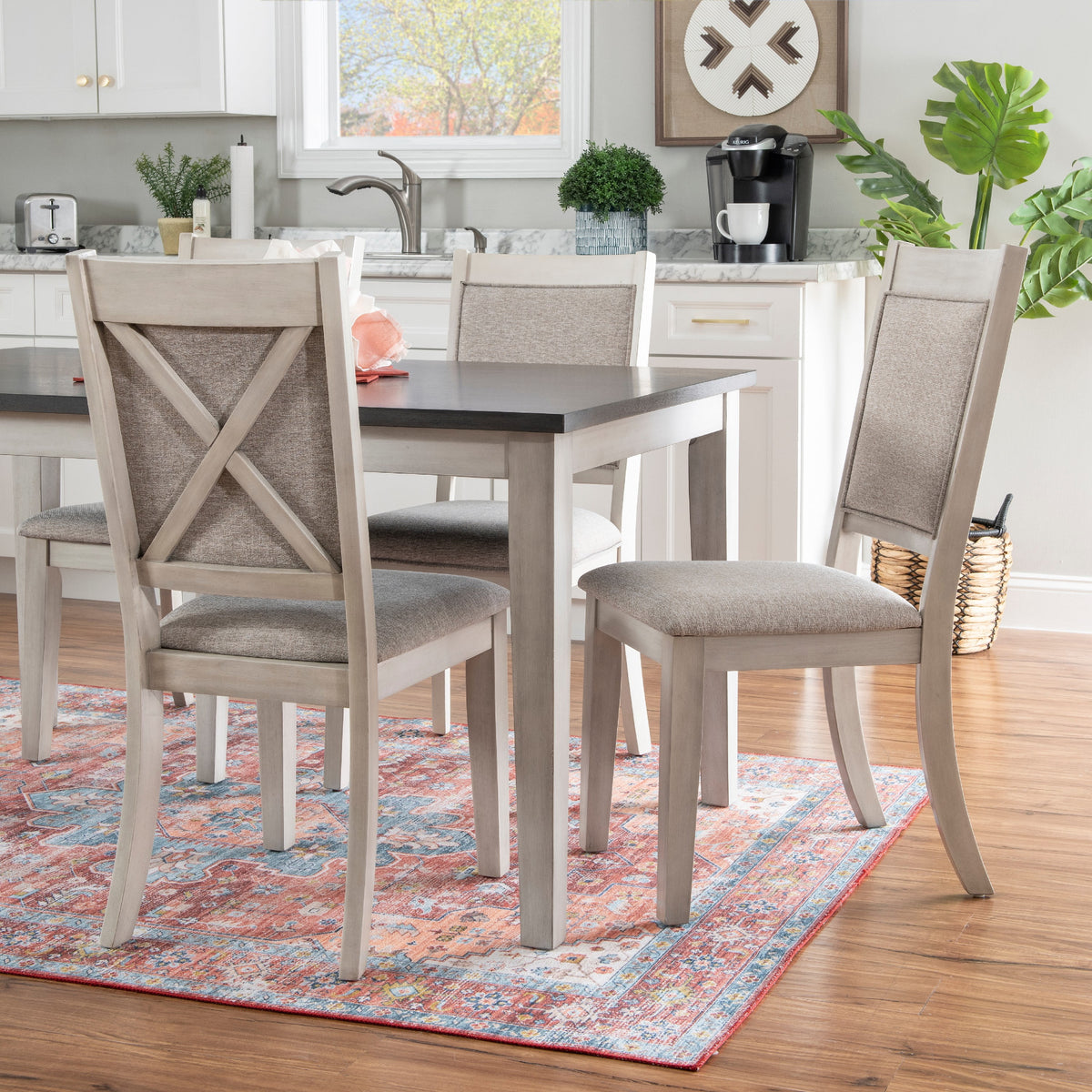Powell Drew 7-Piece Farmhouse Acacia Dining Table with Chairs, White/Gray
