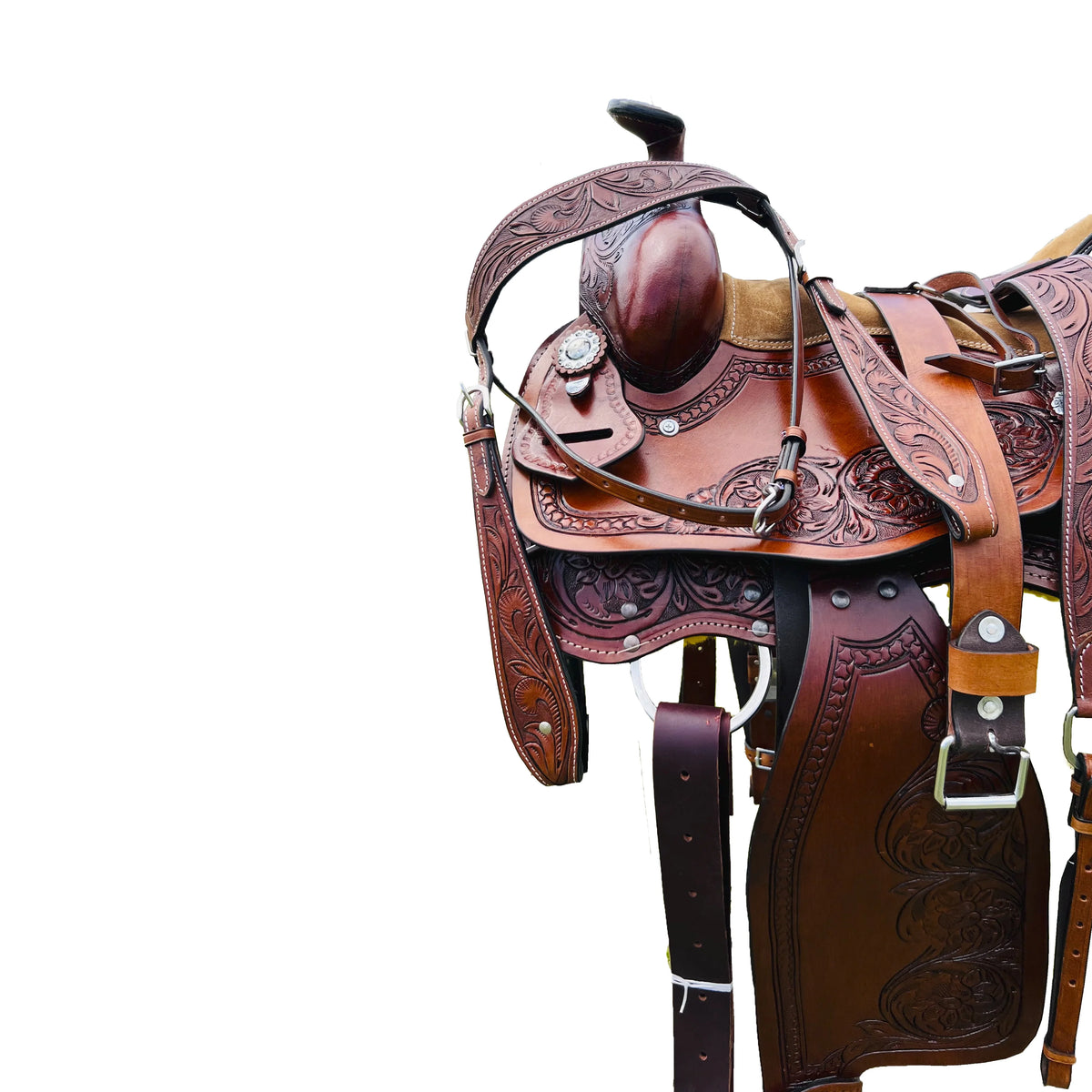 Resistance Western Horse Pleasure Adult Saddle with Floral Tooled - Genuine Leather 15" 16" 17" 18" & 20" With Free Tack Set