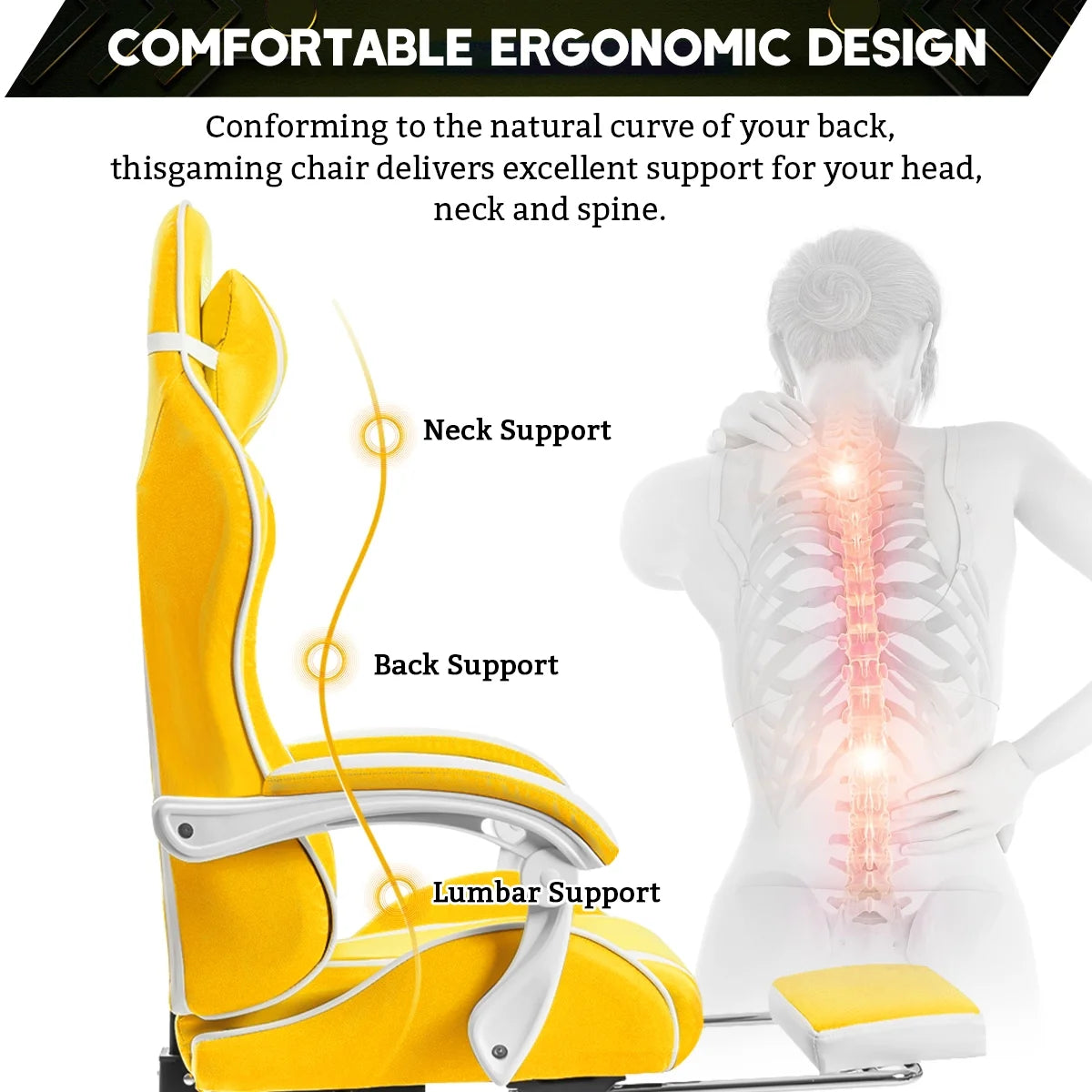 Gaming Chair with Massage Gamer Chair with 2D Armrests for Kids