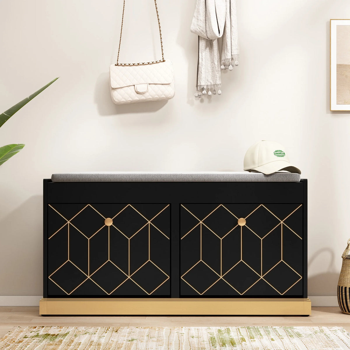 HLR White Shoe Cabinet, Shoe Cabinet with 2 Drawers Shoe Storage, Entryway Bench with Padded Seat