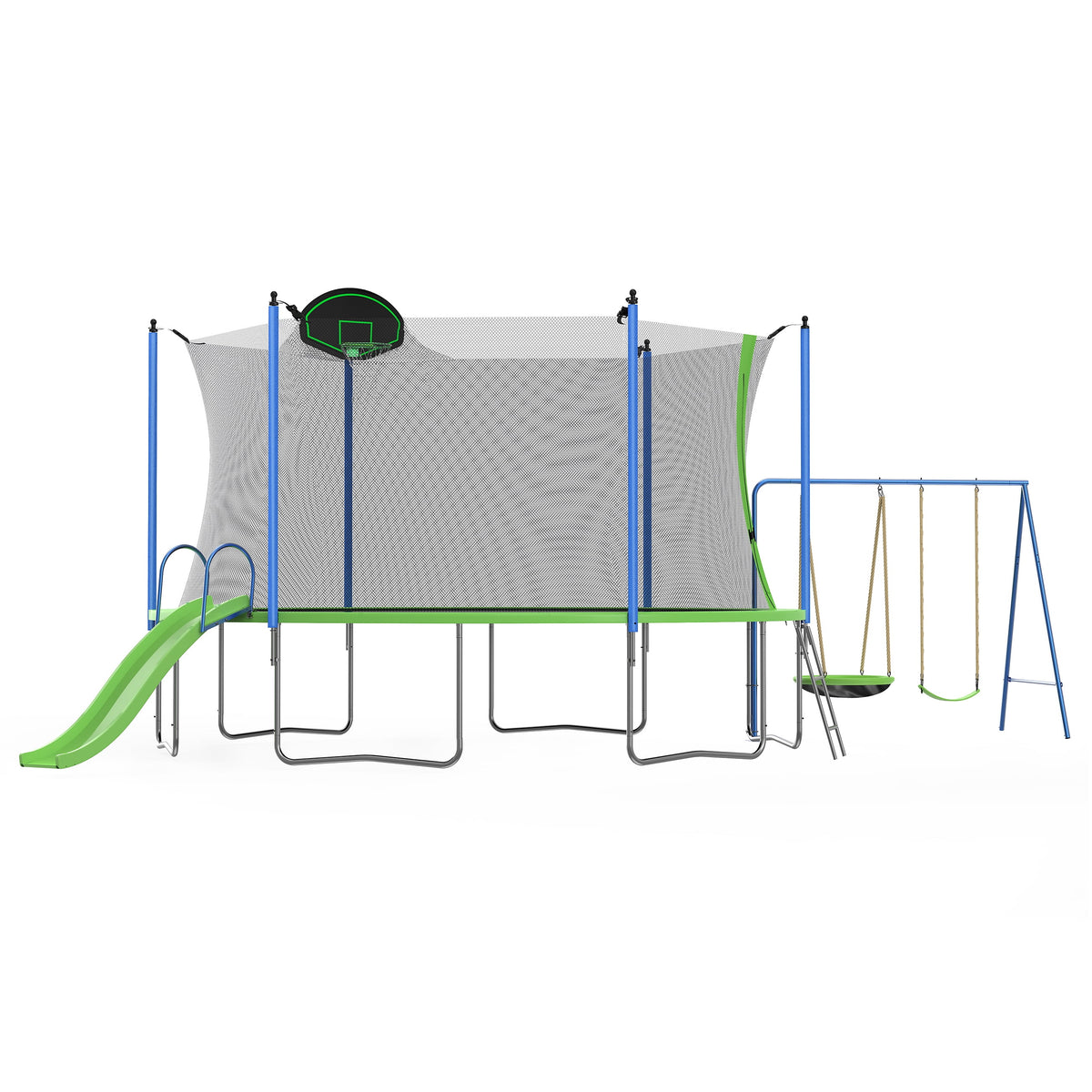 SOGES 12ft Trampolines with Slide and Swing, Basketball Hoop, 4�C7 Kids
