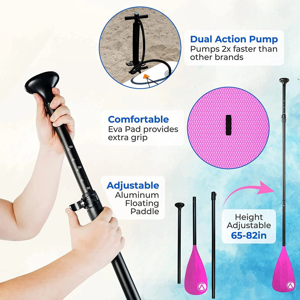 Crew Axel Inflatable Paddle Board 10336 Extra Wide & Lightweight (18lb) Paddle Board  Premium SUP Set Includes 2 Bags, Floating Paddle, Camera Mount, 3 Fins, Dual Pump Kit