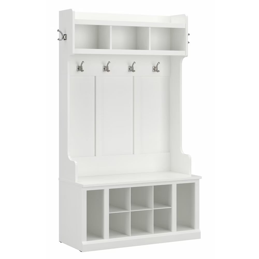Woodland 40W Hall Tree and Shoe Bench with Shelves in Gray - Engineered Wood