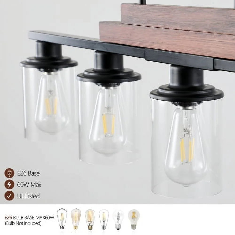 ACE-LIGHTS,Modern Industrial 5-Light Chandelier with Clear Glass Shades(Bulbs Not Included),Hanging Ceiling Light Fixture for Living Room,Dining Room,Kitchen Island(Black)