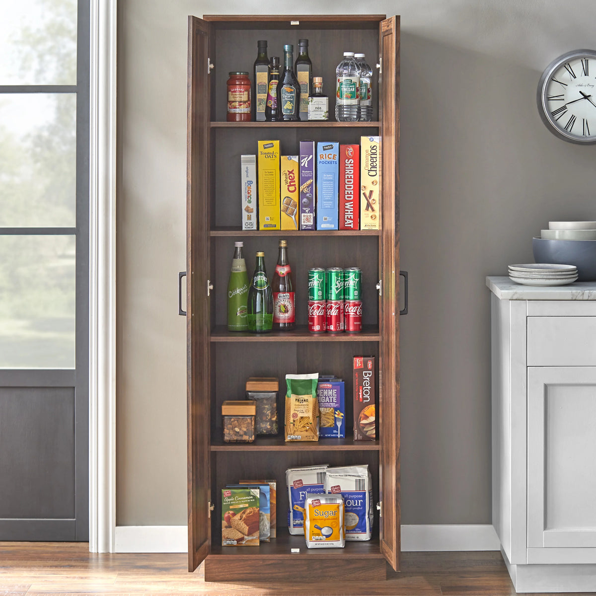 TMS Fletcher Modern Farmhouse Kitchen Pantry Cabinet, White Finish