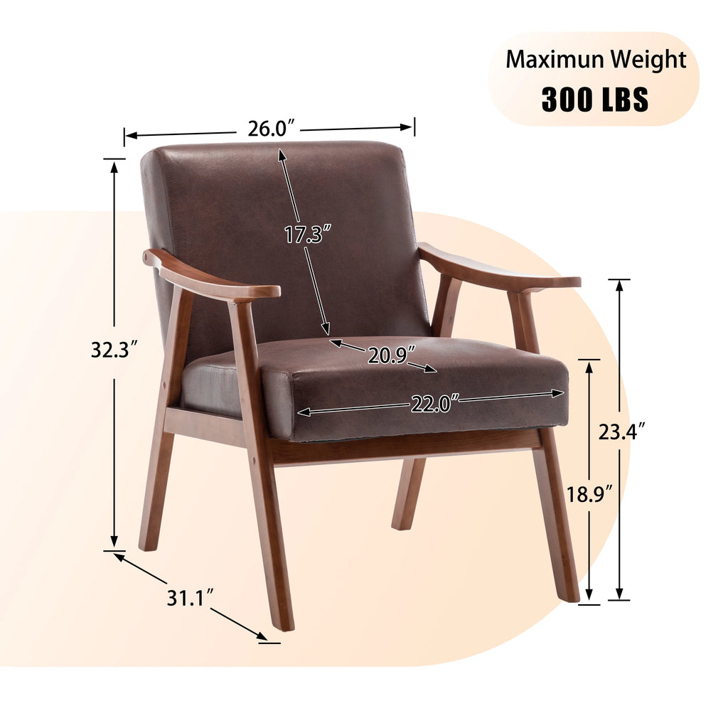 JONPONY Mid-Century Accent Chair,Living Room Chair with Solid Wood Frame,Accent Chair Extra-Thick Backrest,Wingback Chair for Bedroom,Reading Room,Living Room,Small Space,Black