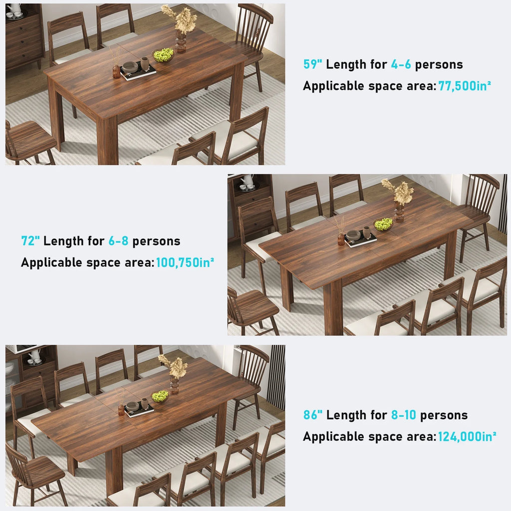 ChVans Large Mobile Extendable Dining Table for 6-8, Modern Wood Kitchen Table Rectangular Table for Dining Room, Living Room