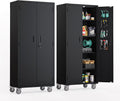 Ktaxon 72''H Garage Storage Cabinet with Pegboards, Metal Storage Cabinet with Wheels, Locking Doors and Adjustable Shelves, Black