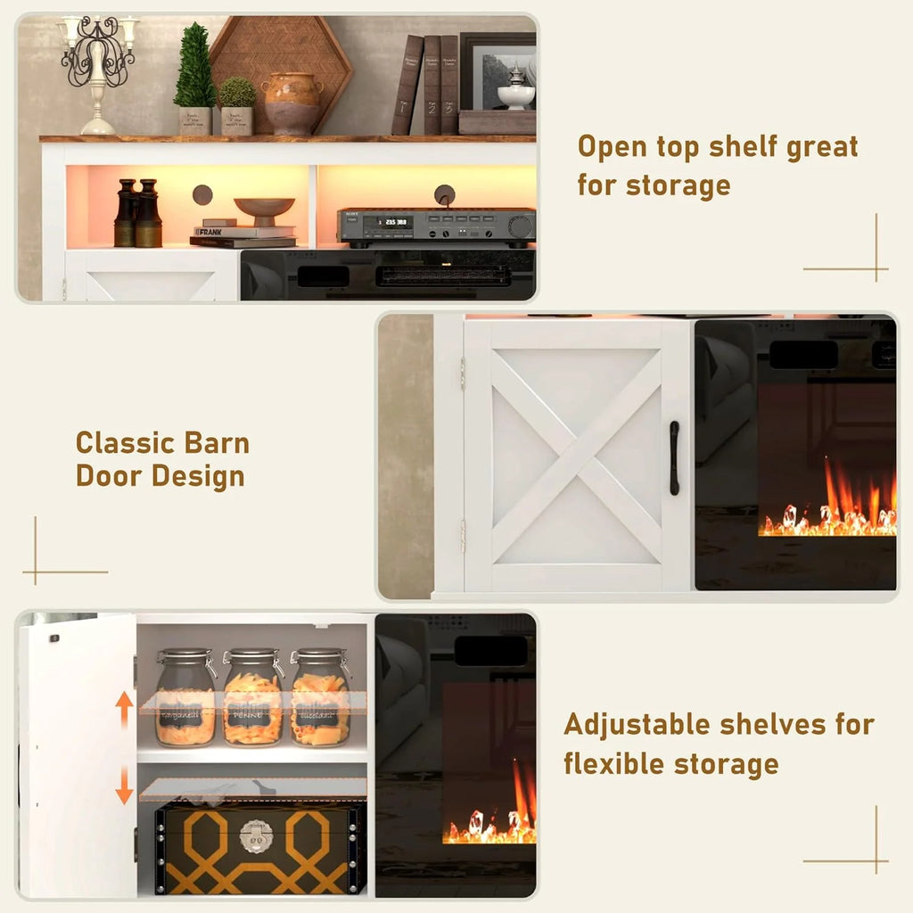 ChVans 70" Fireplace TV Stand for TVs up to 80" with 36" Electric Fireplace, Farmhouse Entertainment Center with LED, Wooden Media Console for Living Room, Bedroom