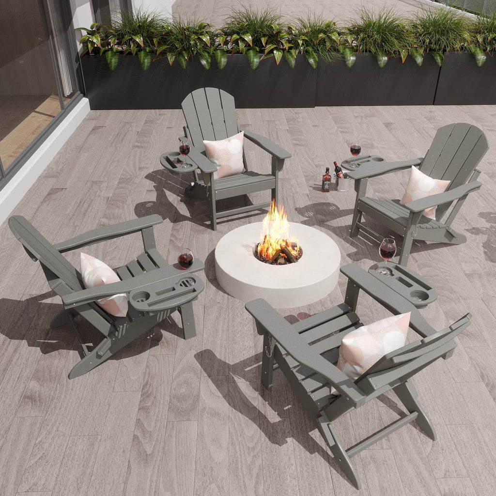 FOOWIN HDPE Plastic Adirondack Chairs Set of 4, Black