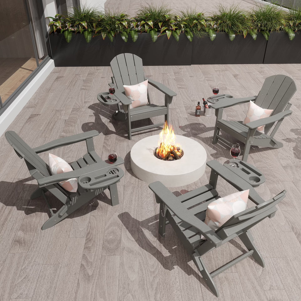 FOOWIN HDPE Plastic Adirondack Chairs Set of 4, Black