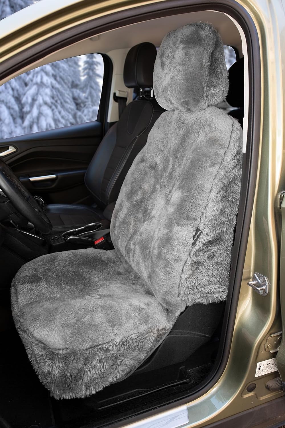 Zone Tech Genuine Sheepskin Ivory Car Seat Cover, Fluffy Luxury Wool Front Seat Covers, Universal Fits Car, Truck, SUV, & Van