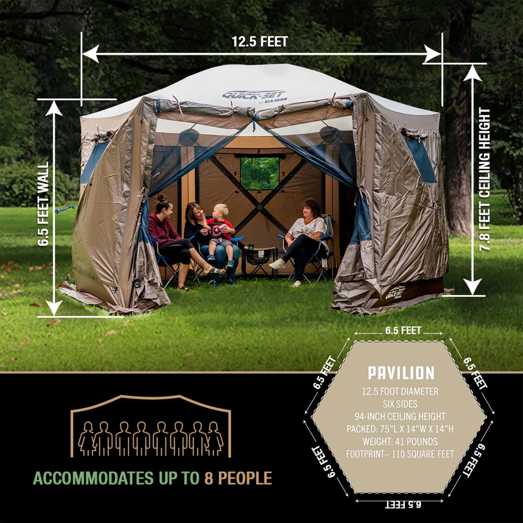 CLAM Quick-Set Pavilion 12.5 x 12.5' Portable Outdoor Canopy Shelter, Green