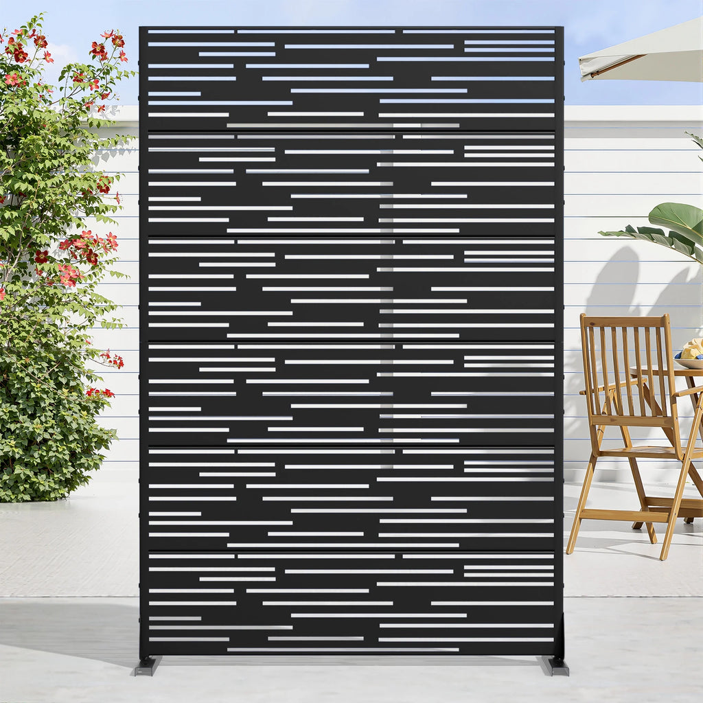 MAYEERTY 72 �� 47in Outdoor Privacy Screen with Stand Metal Balcony Decorative Screen, Black