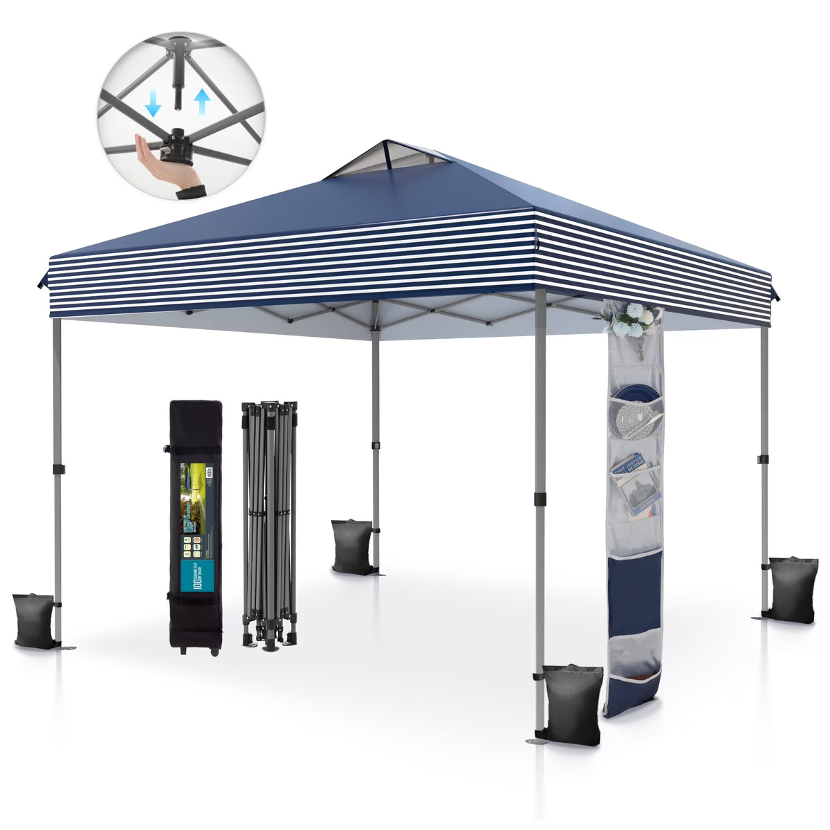 Alpha Joy 10x10ft Pop-up Canopy Instant Outdoor Canopy Tent Portable Straight Leg Shelter with Roller Bag for Outside, Flag