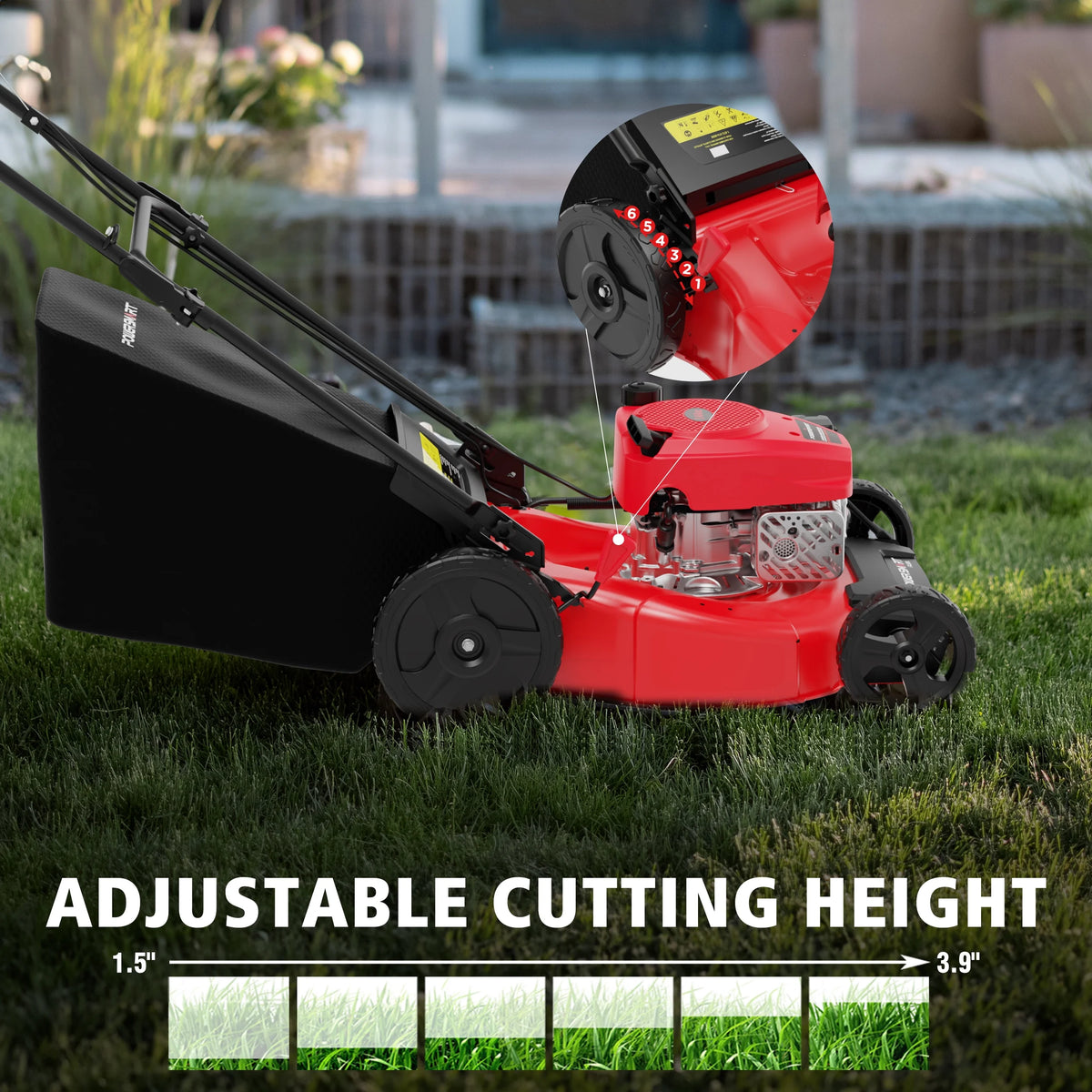 PowerSmart 21" 144CC Push Lawn Mower, with Six Cutting Heights
