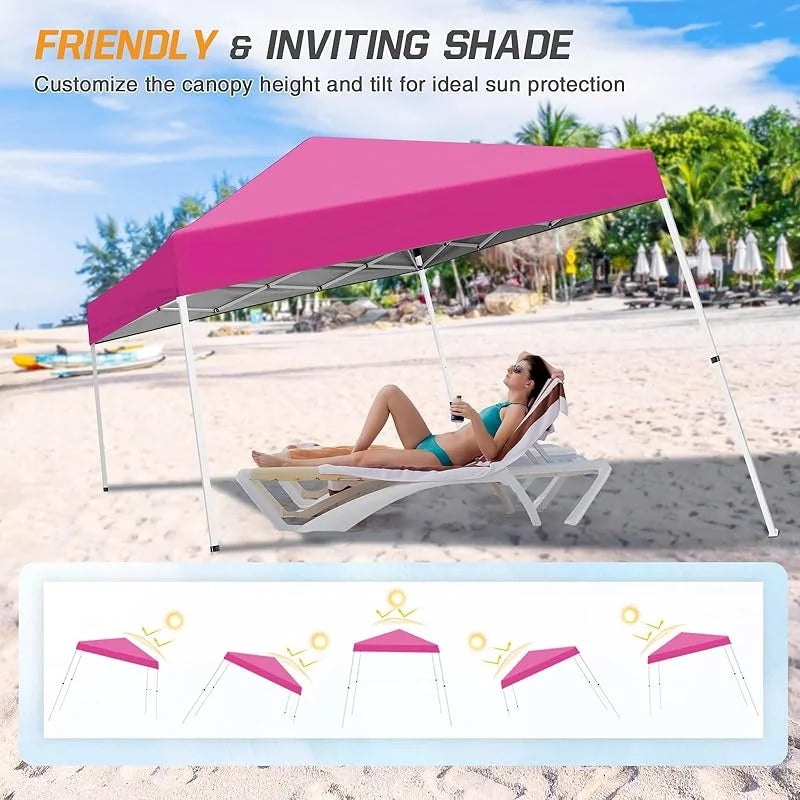 10x10 Slant Leg Pop-up Canopy Tent Easy One Person Setup Instant Outdoor Beach Canopy Folding Portable Sports Shelter 10x10 Base 8x8 Top (Pink)-xlk