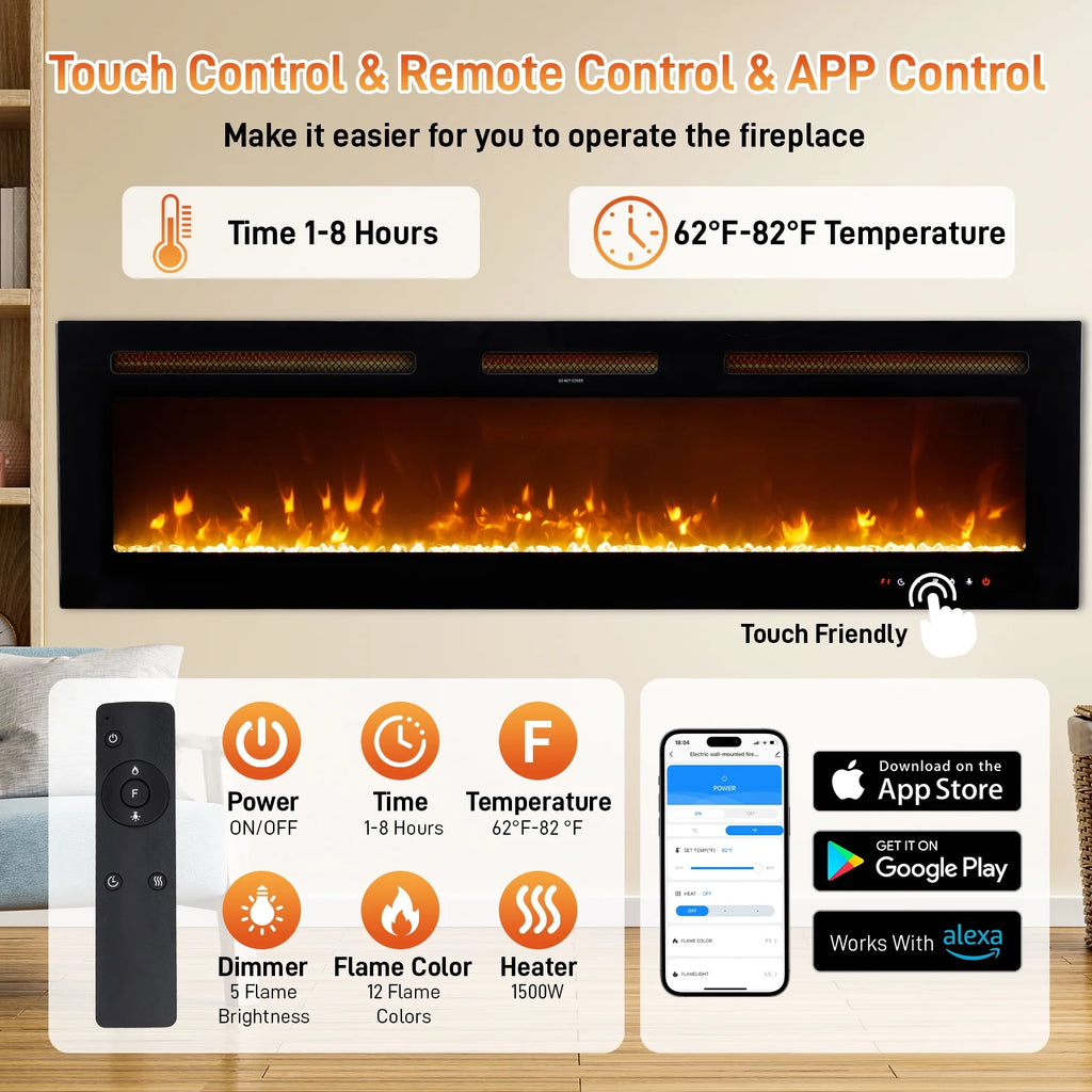 Ktaxon 30" Electric Fireplace, Freestanding/Inserts/Wall Mounted Fireplace Heater with Remote Control, 12 Adjustable Flame Colors, Log & Crystal, 8H Timer for Living Room, Bedroom