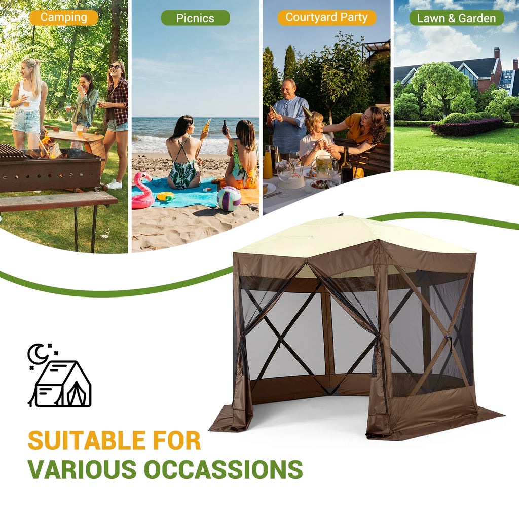 Pop Up Gazebo,Portable Outdoor Camping Canopy Screen Tent With Waterproof 6 Sidewalls&Mosquito Netting,Easy Up Windproof & Waterproof Party Tent For Lawn Garden Backyard,Grey/Brown