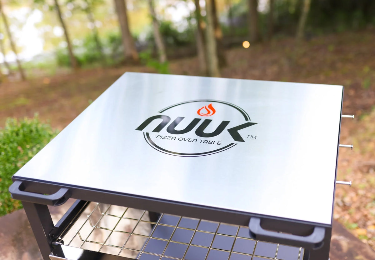 NUUK Double-Shelf Rolling Outdoor Pizza Oven Table, 24" x 30" Stainless Steel Commercial Multifunctional Food Prep Worktable with Drawer on Wheels