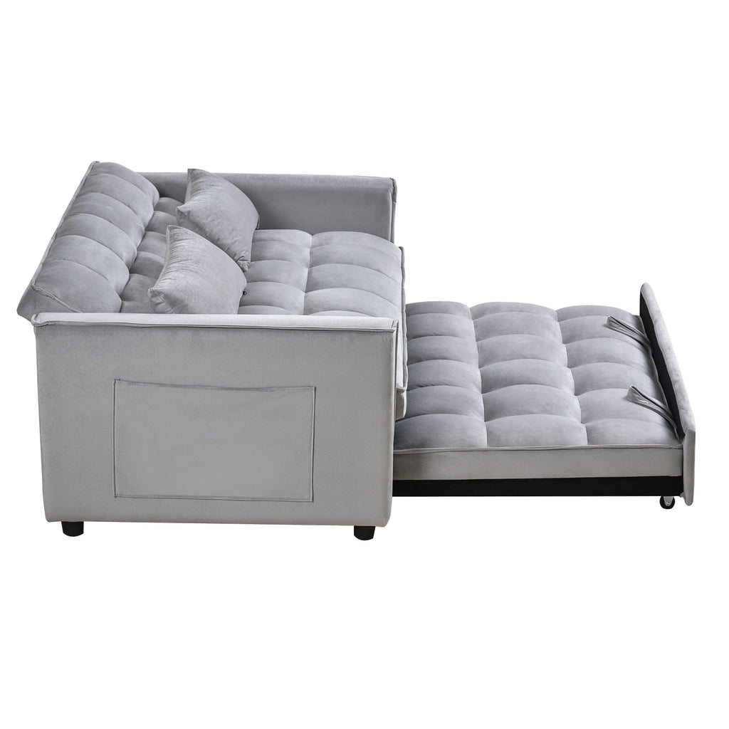BINBANK Black Velvet 3-in-1 Convertible Sleeper Sofa Bed a?? USB Charging, Adjustable Backrest Pull-Out Futon Loveseat Couch for Living Room, Apartment & Small Space
