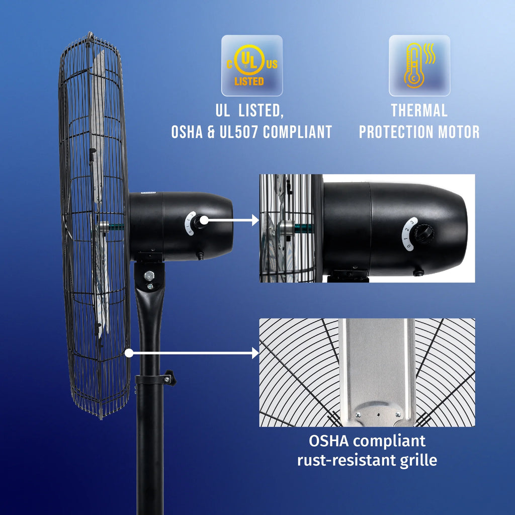 Tornado - 20 Inch High Velocity Metal Oscillating Pedestal Fan - Commercial, Industrial Use Water-Resistant