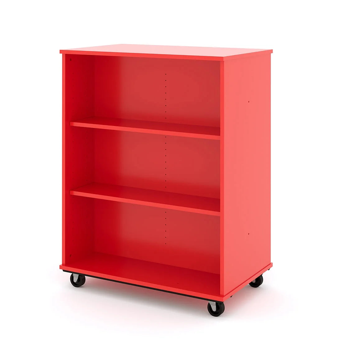 Tot Mate Open Double Sided 3 Tier Mobile Shelves Wooden Classroom Bookcase, Red, 36"W x 23"D x 48"H