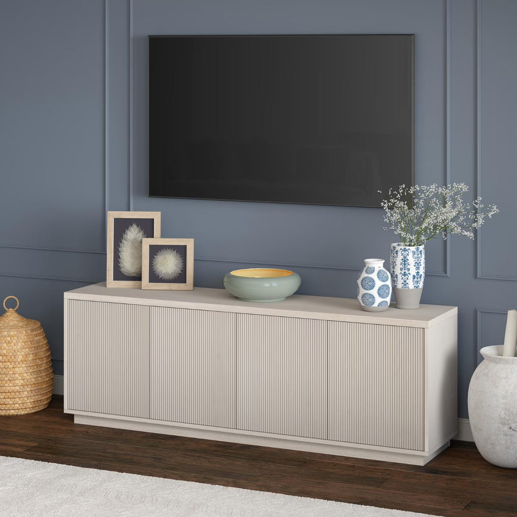 Evelyn&Zoe Hanson Rectangular TV Stand for TV's up to 75", Black Grain