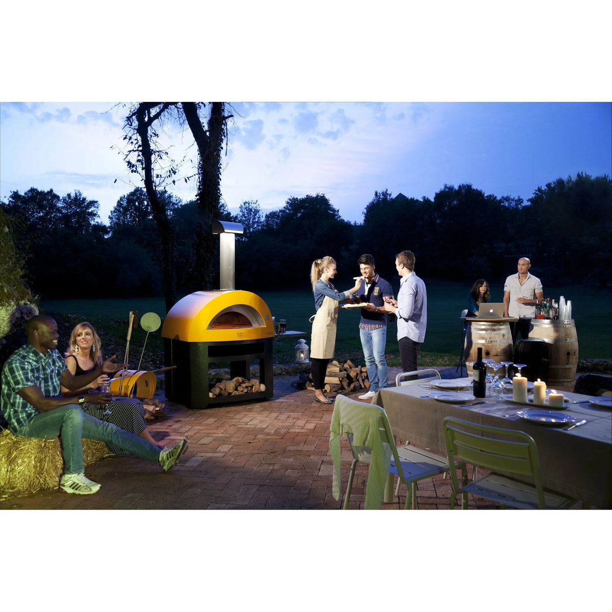 Alfa Allegro Outdoor Steel Italian Wood Fired Pizza Oven with Base, Yellow