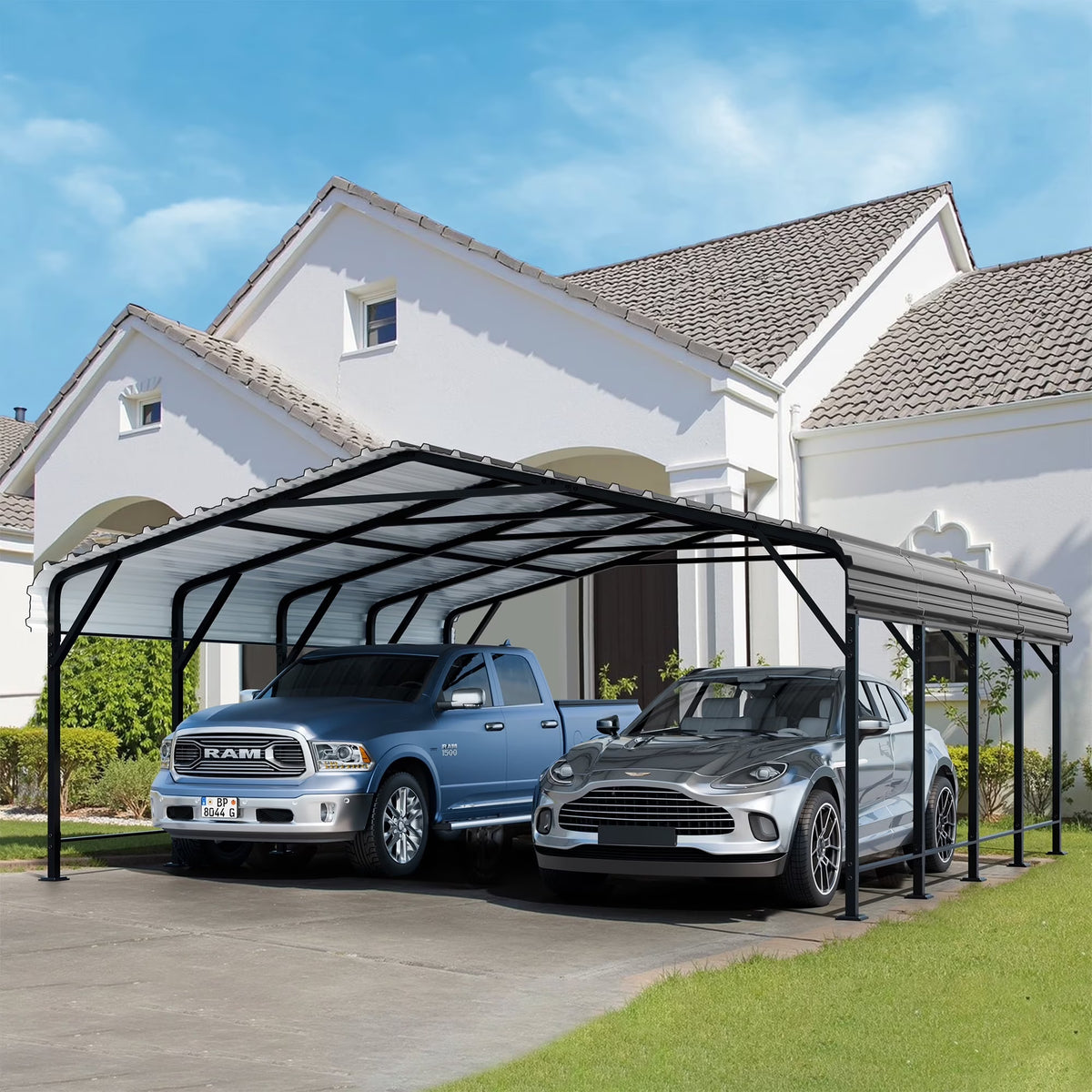 Walsunny 12X20 FT Carport, Outdoor Heavy Duty Carport Canopy with Galvanized Steel Roof, Metal Carport Extra Large Garage Car Storage Shelter