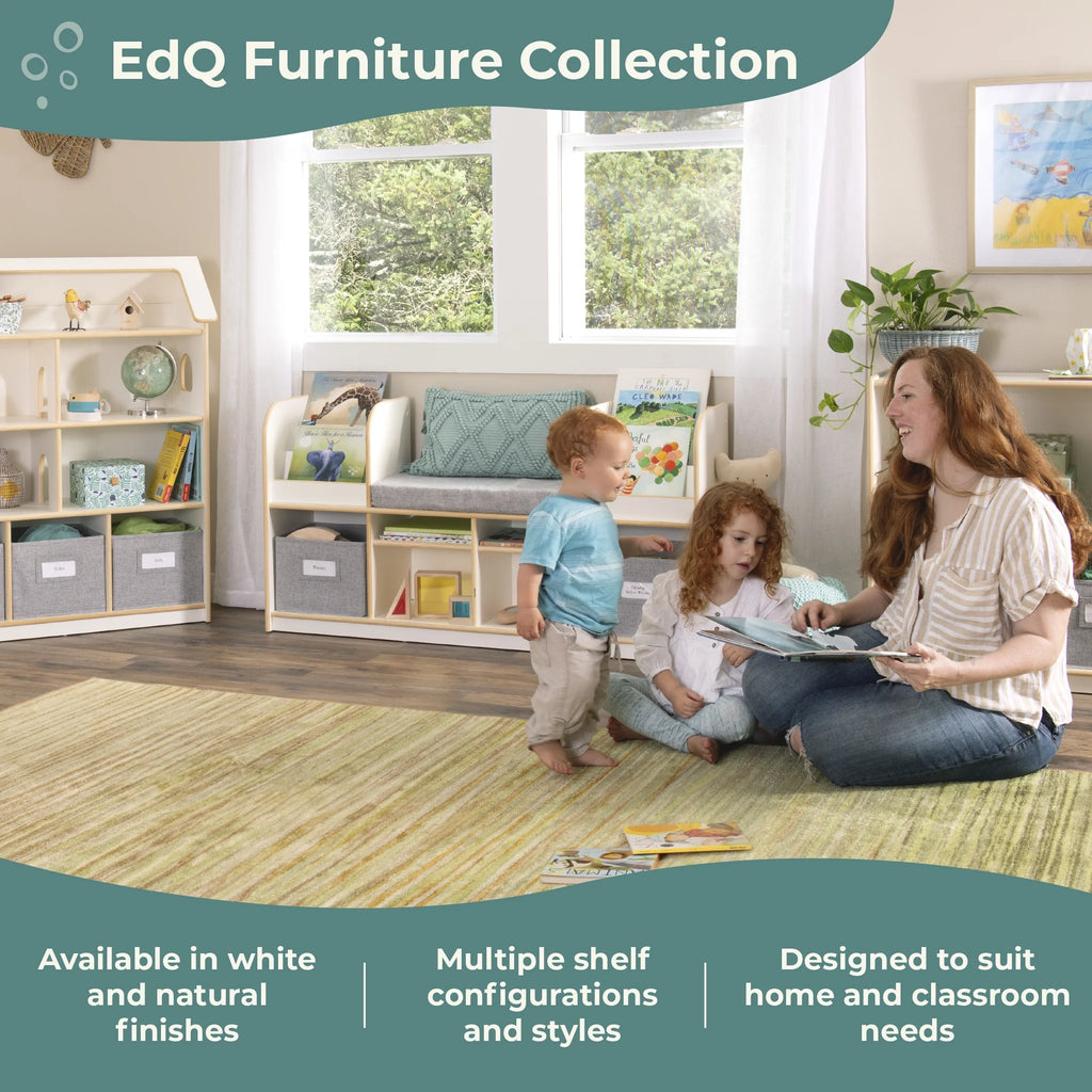 Guidecraft EdQ Reading Nook - Natural: Children's Wooden Bedroom Reading Bench, Kids' Bookshelf, Toy Cubby Organizer and Cube Storage