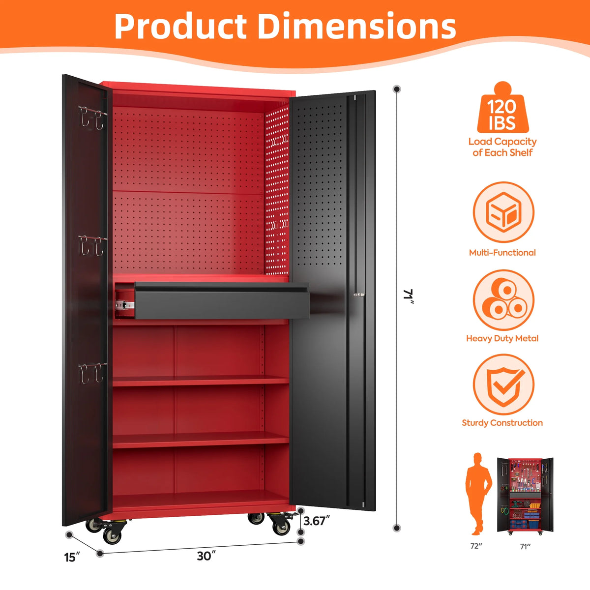 Aobabo Metal Storage Cabinet with Lock,Garage Storage Cabinet with Wheels,72In Steel Storage Cabinet for Garage Home Storage, Black Required-Assembly