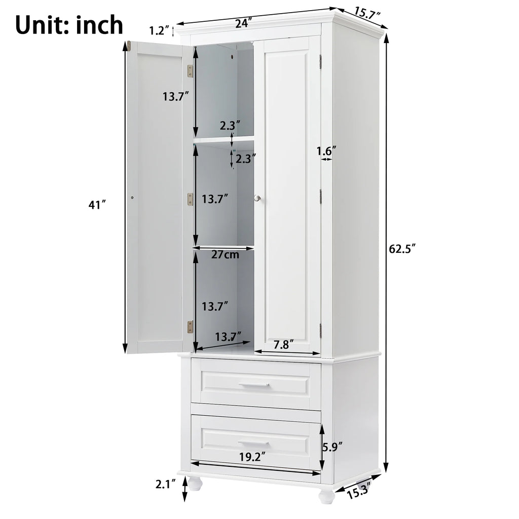 Bellemave White Tall Storage Cabinet with Adjustable Shelf Bathroom Cabinet with 1 Drawer and Storage Rack Large Freestanding Wood Cabinet Storage Organizer Floor Cabinet, White