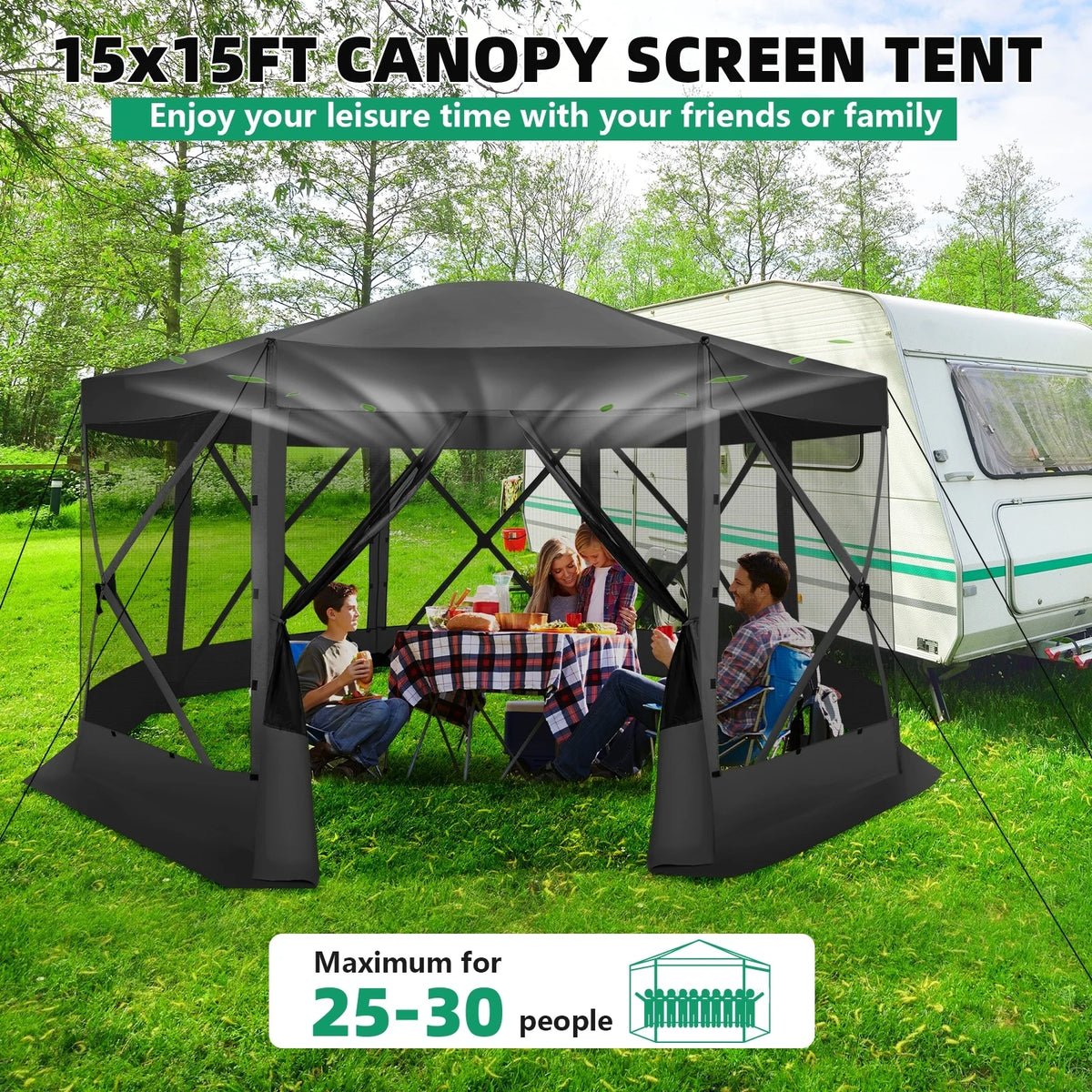 COBIZI 8x8 Pop up Gazebo Tent, Ez up Waterproof Screen Tent Screen House, Portable Outdoor Canopy Sun Shelter with 3 Sidewalls, Carry Bag & Ground Stakes for Camping, Garden and Picnics, Gray
