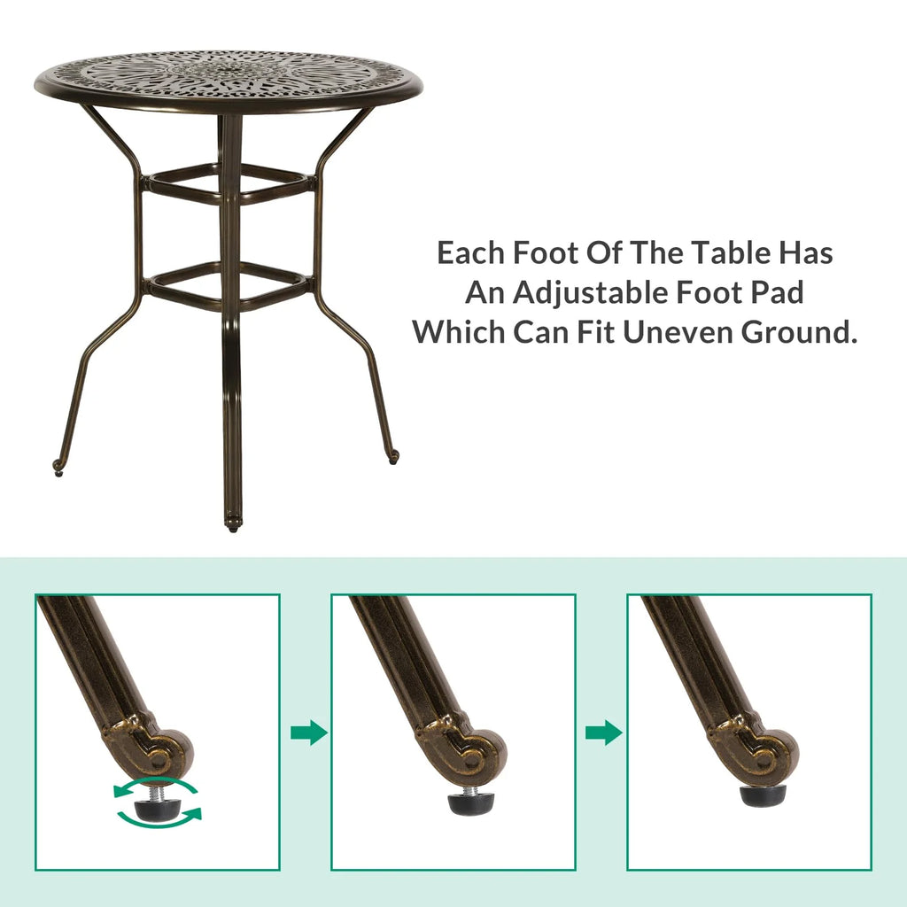 VIVIJASON 35.2" Patio Height Bar Table, All-Weather Cast Aluminum Bar Bistro Table Outdoor Patio Round Dining Table with Umbrella Hole for Balcony, Lawn, Garden, Backyard, Antique Bronze