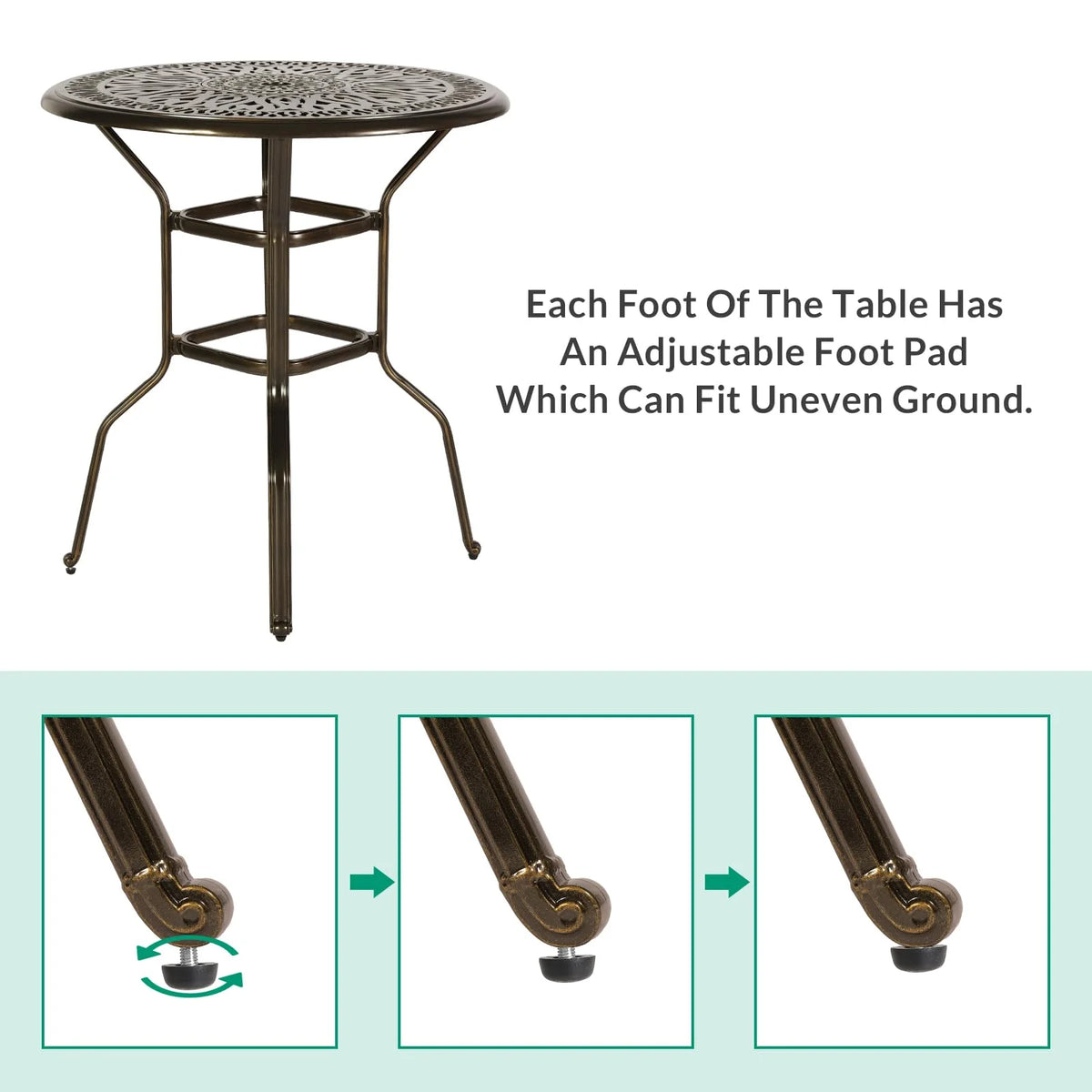 VIVIJASON 35.2" Patio Height Bar Table, All-Weather Cast Aluminum Bar Bistro Table Outdoor Patio Round Dining Table with Umbrella Hole for Balcony, Lawn, Garden, Backyard, Antique Bronze