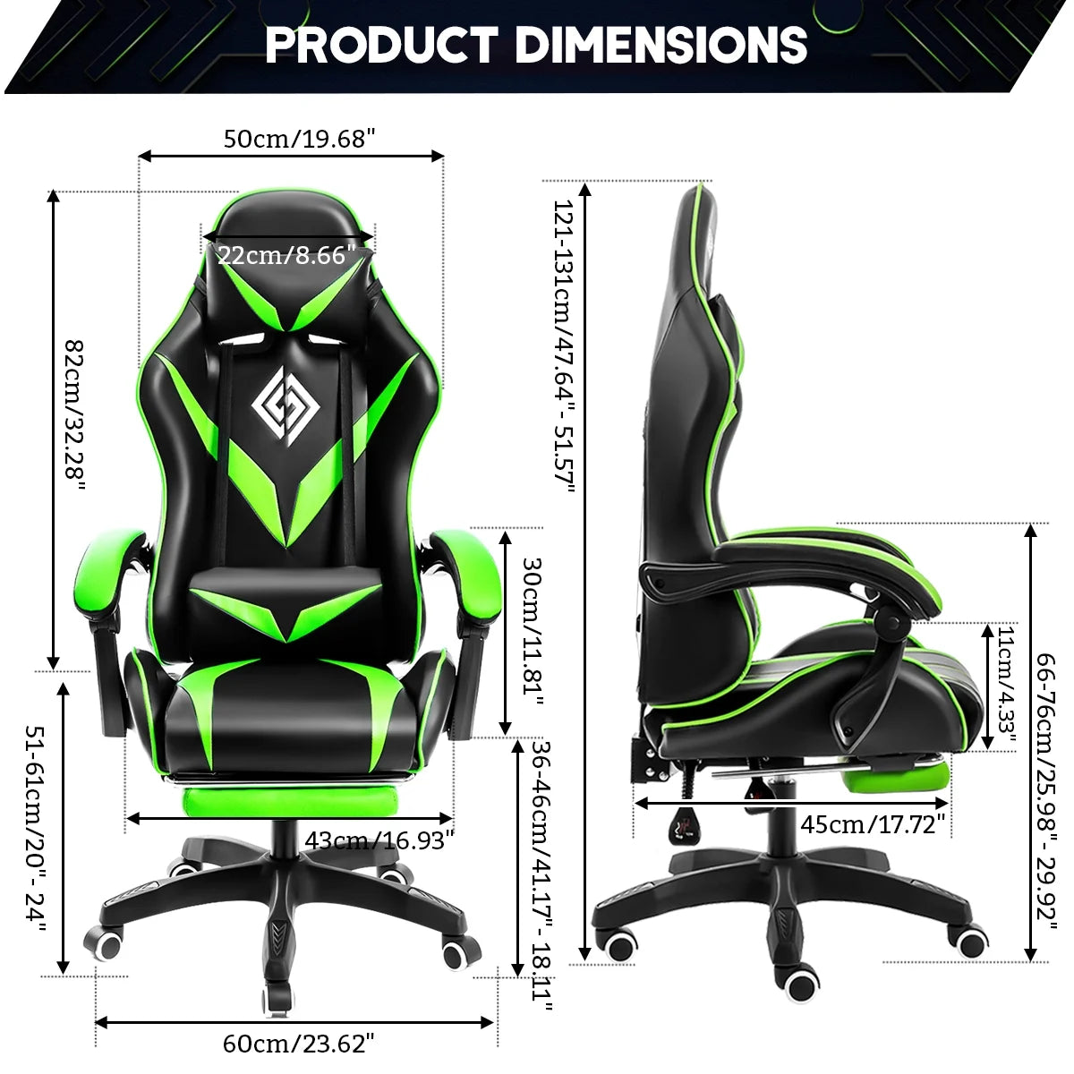 Gaming Chair with Massage Gamer Chair with 2D Armrests for Kids