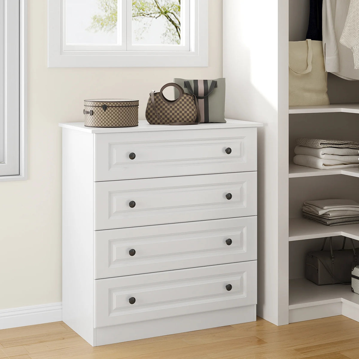 IDEALSOUL Dresser, Black Dresser Tall dresser with Large Storage Space, 4 Drawer Dresser for Bedroom, Hallway, Entryway