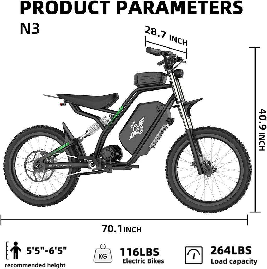 40MPH Electric Bicycle,Dual-Mode Electric Dirt Bike 3000W(Peak)Freego Nova3 Electric Motorcycle Bike for Adults,Mid-Drive Motor, 60V/25Ah Battery,17x3.15 Tire Full Suspension Hydraulic Brake