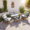 Patio Sofa Set, 4 Pieces Outdoor Sectional Furniture, All-Weather PE Rattan Wicker Patio Conversation Set, Cushioned Sofa Set with Coffee Table for Patio Garden Poolside Deck